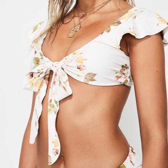 Power 2 the Flower Raquel Floral Bikini Top XS NWT Dolls Kill Tie Front Pink - Picture 3 of 9